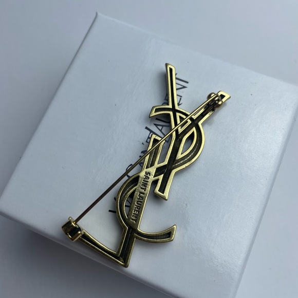 Yves Saint Laurent Gold-Tone Logo Brooch - Picture 5 of 6